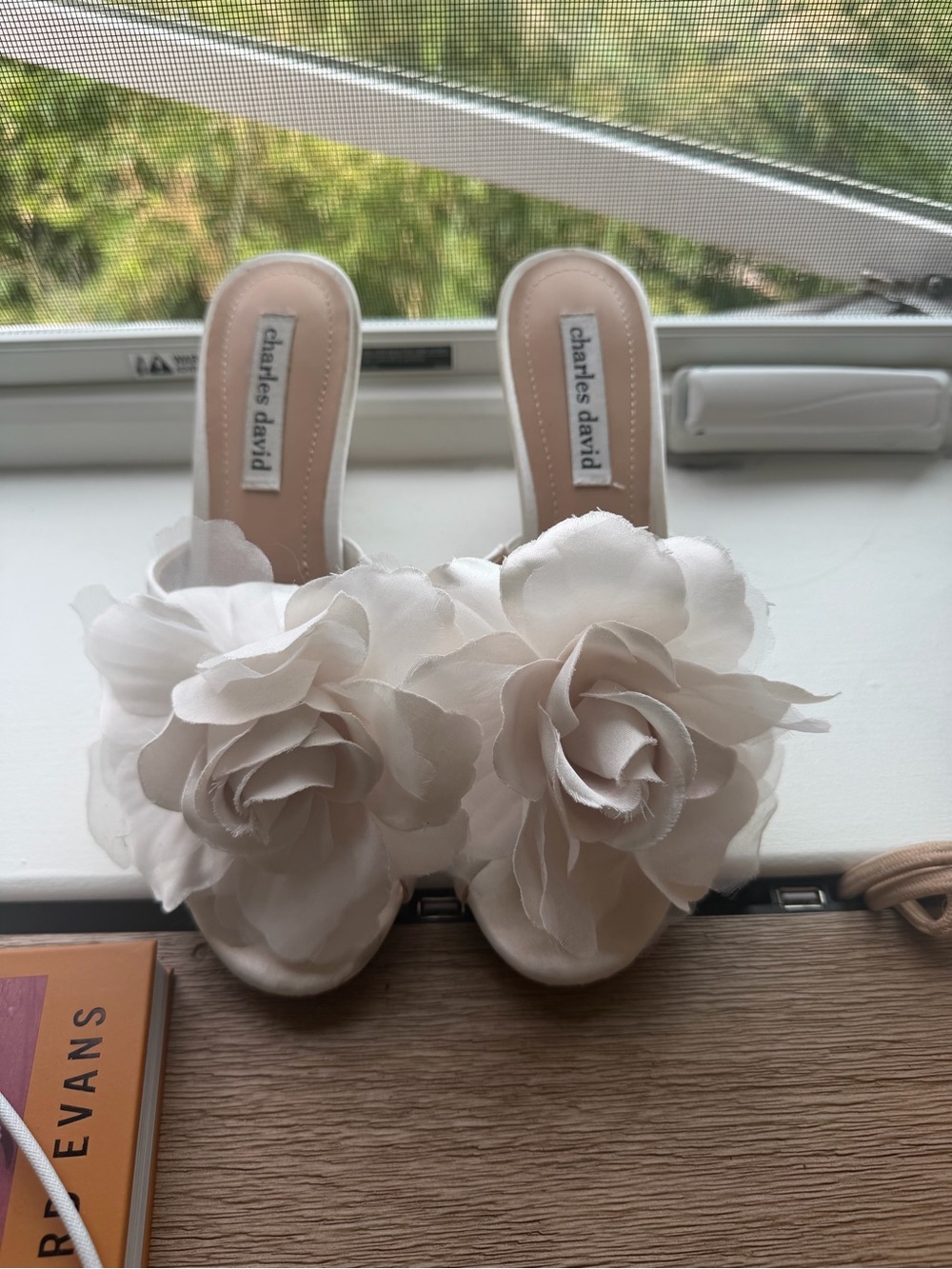 Charles David Ivory Floral Slip-On Mules